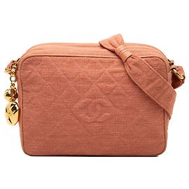 Borsa Camera Chanel in lino matelassé rosa CC con doppia zip Rosa