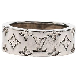 Louis Vuitton Silver Brass LV Mosaic Ring M Silvery