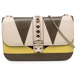 Valentino Yellow Medium Multicolor Leather Rockstud Glam Lock Crossbody Yellow
