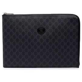 Gucci Black GG Supreme Interlocking G Clutch Black