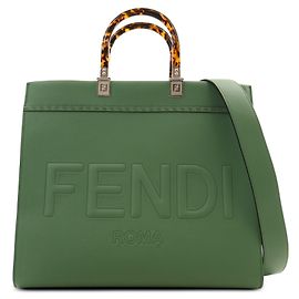 Fendi Sunshine Shopper Tote aus Leder, Medium, Grün Grün