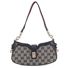 Bolsa de Ombro Gucci Moonside Mini GG Canvas Bege Azul marinho