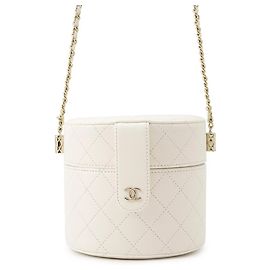 Bolsa de Ombro com Corrente Chanel Branco Dourado