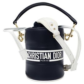 Sac à main en cuir bleu marine et blanc Christian Dior Blanc Bleu Marine