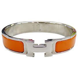 Hermès Hermes Orange and Silver Metal Bangle Silvery Orange