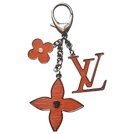 Louis Vuitton Orange Leather Charm Key Holder Silvery Orange