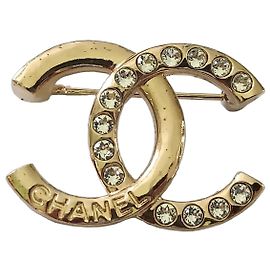 Chanel Broche CC Strass Or Brooch Doré