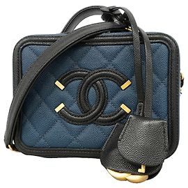 Borsa a tracolla Chanel CC Filigree Chain Nero Blu