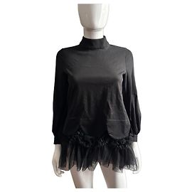 Comme Des Garcons Noir Kei Ninomiya schwarzes Baumwoll-Top mit Tüll Schwarz