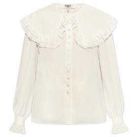 Chloé Seidenbluse in Weiß mit Spitzenrüschenkragen Weiß