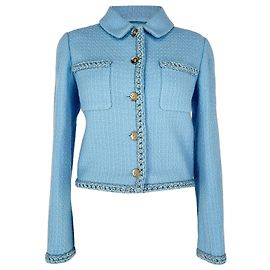 Chanel Tweed Jacket in Light Blue Wool Blue Light blue