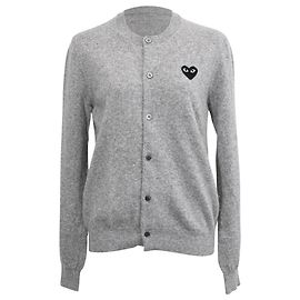 Comme Des Garcons  Comme Des Garçons Play Logo-Patch Cardigan in Grey Wool Grey