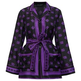 Camisa de seda roxa com monograma e cinto Dolce & Gabbana Roxo