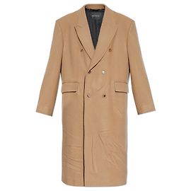 Balenciaga Long Wool Double Breasted Coat Beige Brown Beige