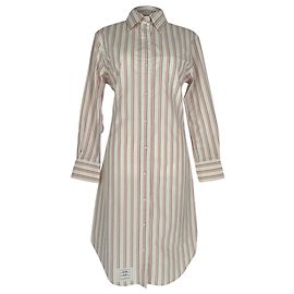 Vestido camisa midi às riscas Thom Browne em algodão branco Branco Cru