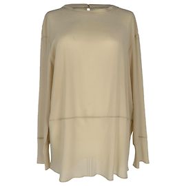 Brunello Cucinelli Langarm-Bluse aus cremefarbener Seide Weiß Roh