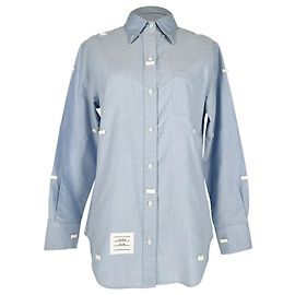 Chemise boutonnée brodée Thom Browne en coton bleu Bleu