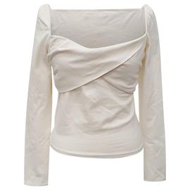 Top de manga larga cruzado Reformation Jeans en algodón blanco Blanco Crudo