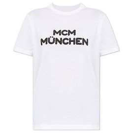Camiseta blanca MCM Logo de algodón Blanco