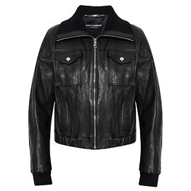 Dolce & Gabbana Schwarze Lammleder Bomberjacke Schwarz