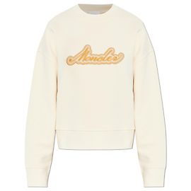 Sudadera Moncler con logotipo bordado de algodón crema Blanco Crudo