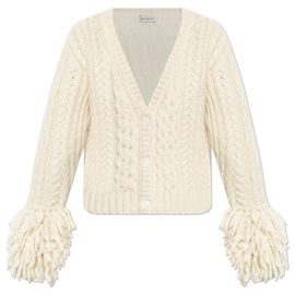 Cardigã Moncler de lã com tranças creme Branco Cru