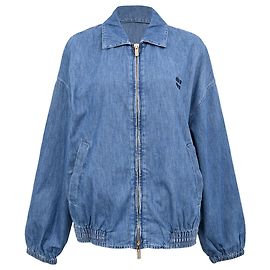 Giacca Blouson Miu Miu in chambray di cotone blu Blu