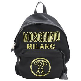 Moschino Milano Embroidered Backpack in Black Canvas Black