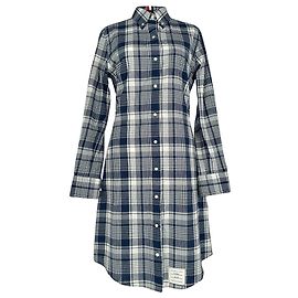 Abito camicia midi a quadri Thom Browne in cotone blu navy Blu Blu navy