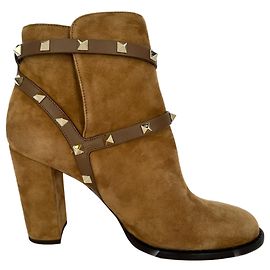 Bottines à talons Rockstud Valentino Garavani en daim marron Marron Rouge