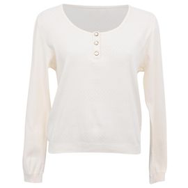 Céline Celine Langarm-Top aus cremefarbenem Baumwollstoff Weiß Roh