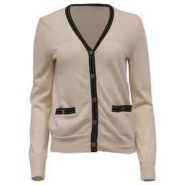 Tory Burch Madeline Strickcardigan aus elfenbeinfarbener Merinowolle Weiß Roh