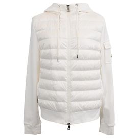 Moncler Hooded Padded Zip-Up Jacket in White Polyamide White Cream