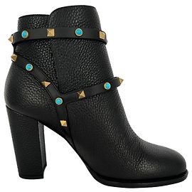 Botines de tacón Rockstud Valentino Garavani en piel de becerro negra Negro
