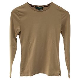 Top a girocollo a maniche lunghe Ralph Lauren in cotone tan Marrone Beige