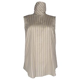 Brunello Cucinelli Striped High-Neck Sleeveless Blouse in White Silk White Cream
