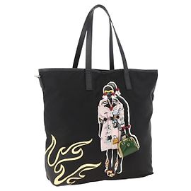 Prada Zip Tote Tessuto Medium Negro