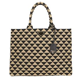 Prada Große Tote-Bag mit besticktem Symbol Schwarz Beige