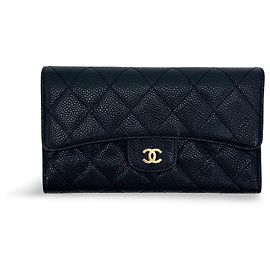 Chanel Timeless Long Wallet aus Lammleder Medium Schwarz