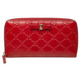 Gucci Guccissima Ribbon Motif Long Wallet Red