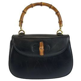 Gucci Bamboo Handbag Black Leather Black