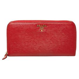 Portafoglio lungo con cerniera rotonda Prada Vitello Move Rosso