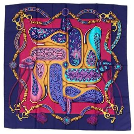 Hermès HERMES Carre 90 Festival Lenço de seda Multicor Azul marinho