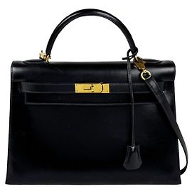 Hermès Borsa Hermes Kelly 32 in pelle di vitello Box nera Nero