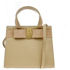 Salvatore Ferragamo Convertible Vara Bow Leather Small Beige