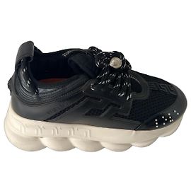 Sapatilhas Versace Chain Reaction em couro preto e mesh Preto