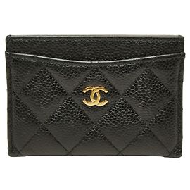 Chanel Coco Mark Matelassé Klassisches Kartenetui Schwarz Golden