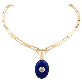 Autre Marque Collier moderniste en or jaune, lapis lazuli et diamants.  Autre