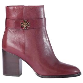 Tory Burch Dark Carmine Leather Turnlock Heeled Ankle Boots Other