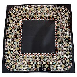 Chanel Silk Scarf Black Pearl and Crystal Pattern Black